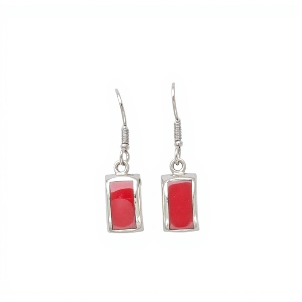 Caravanas Colgante rectangulo-Plata 925-Piedra Coral rojo-CA3393 conpiedra