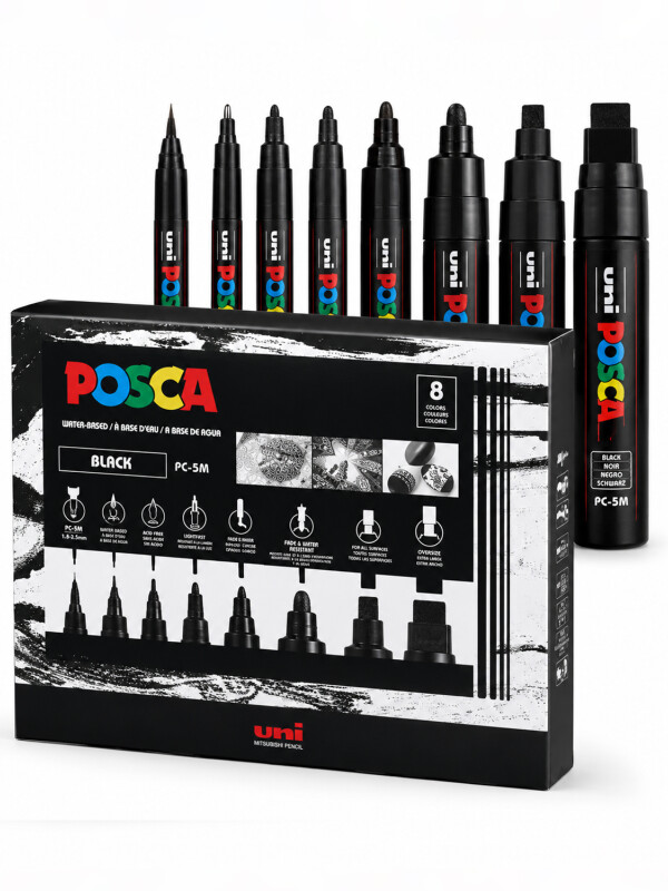 MARCADOR UNI POSCA MIX X8 TRAZOS NEGROS N/A