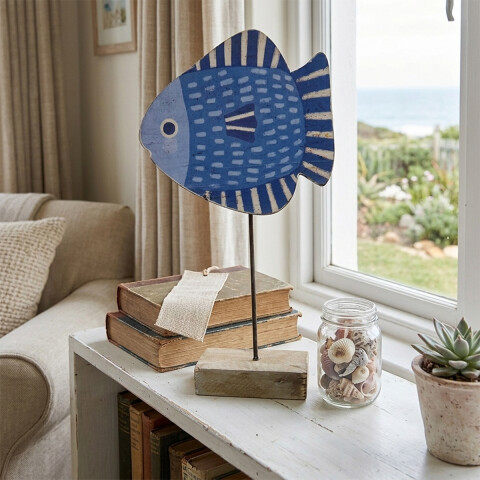 Decoración Pez de Madera con Soporte U