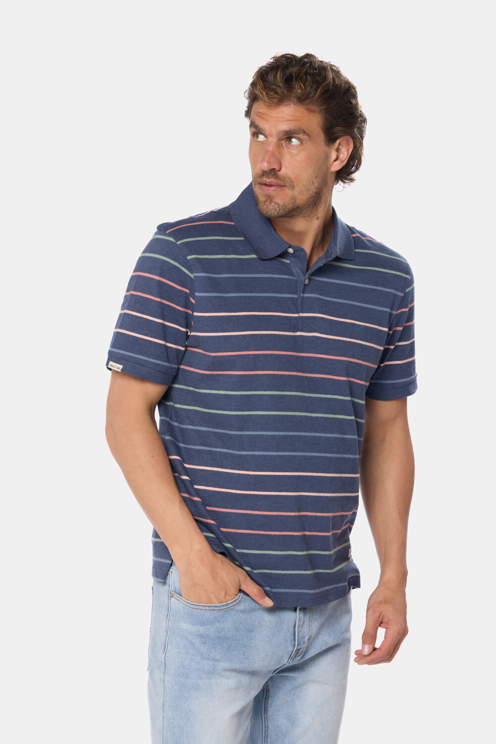 REMERA POLO RAYADA Azul