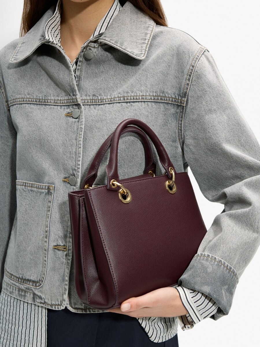 Bolso Tote Con Textura burdeos