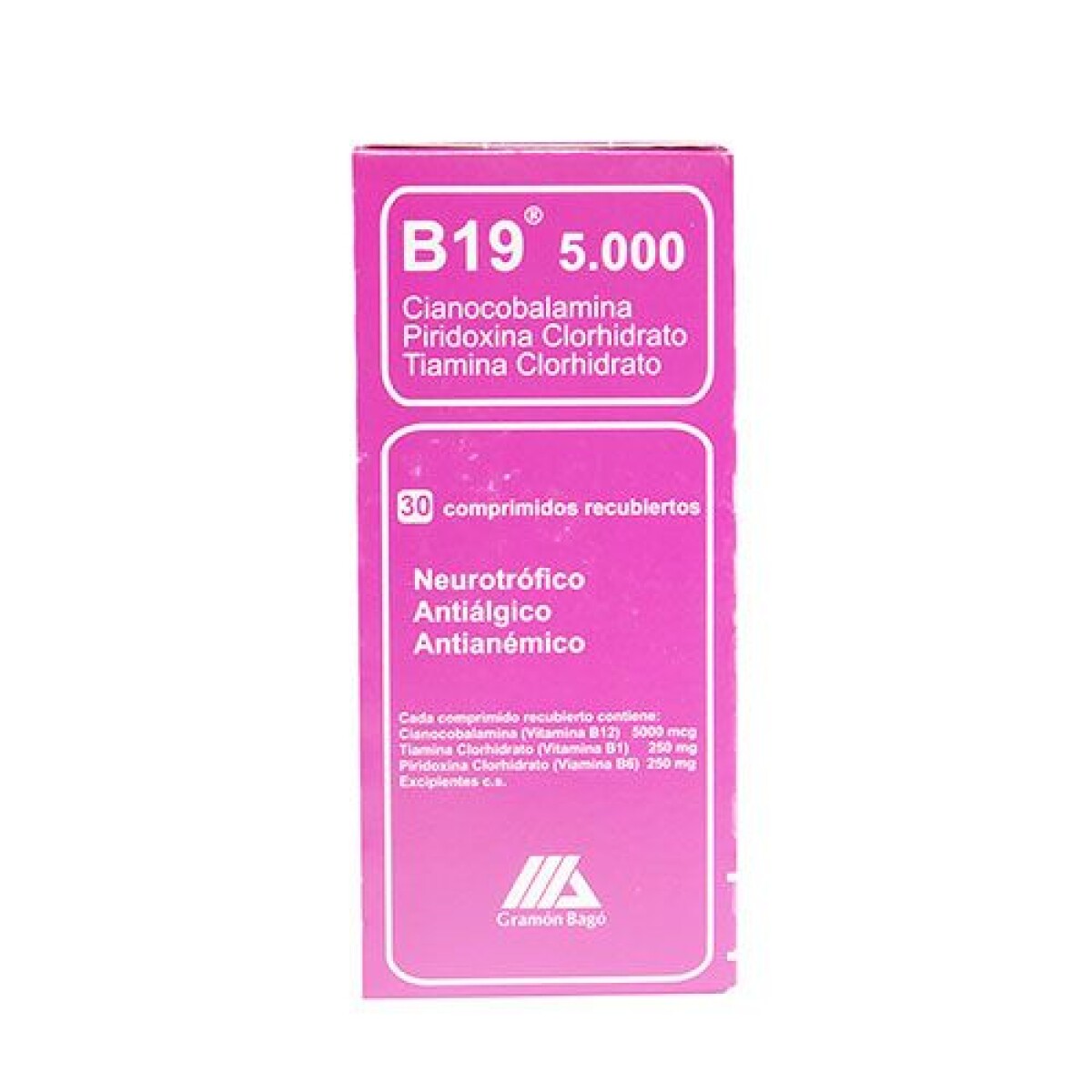 B 19 5000 30 Comprimidos – Suplemento de Vitamina B12 Alta Dosis