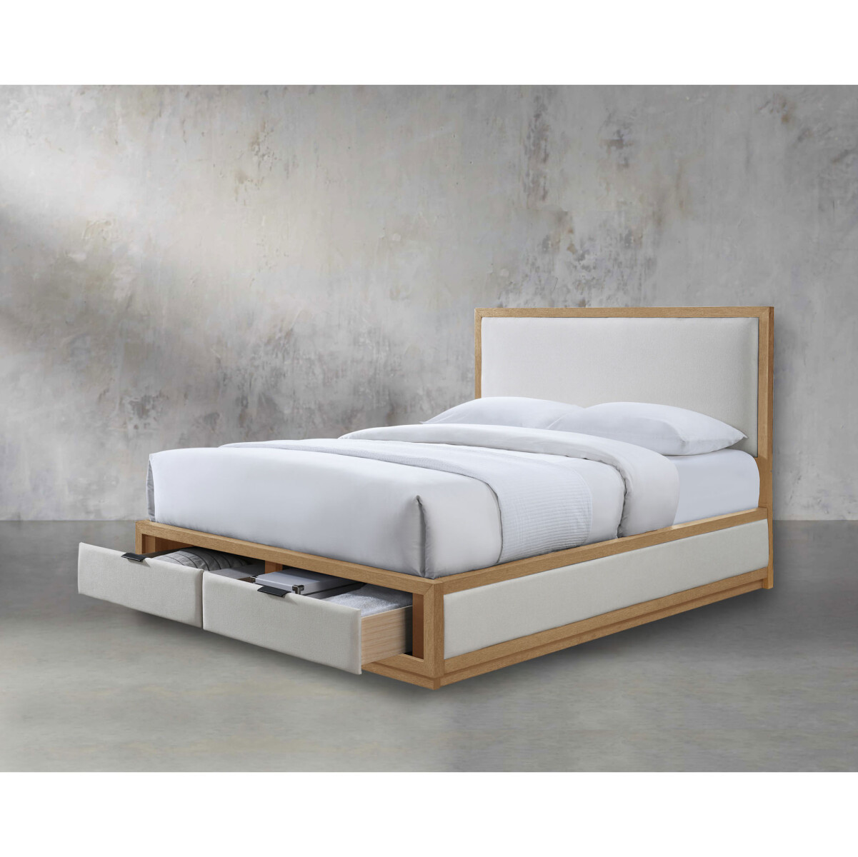 CAMA - QUEEN MADERA-Y-TELA NATURAL-BEIGE COLUMBUS 