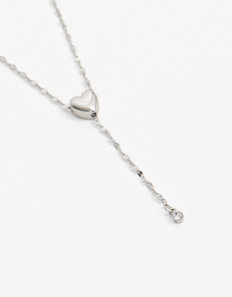 Cadena Corta con Dije Metal Collar Con Dije Corazón Metal - Plateado Rodio