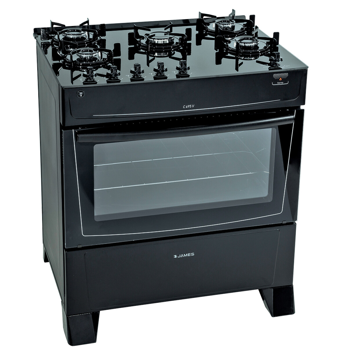 Cocina James 5H C-695 V negra con mesada de vidrio negro 