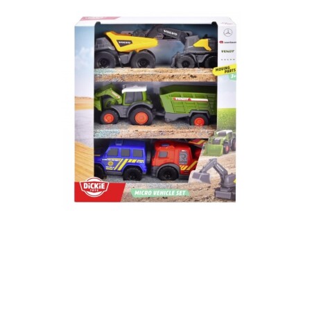 Dickie Micro City Set vehiculos 8 cm volvo, granja y rescate 001