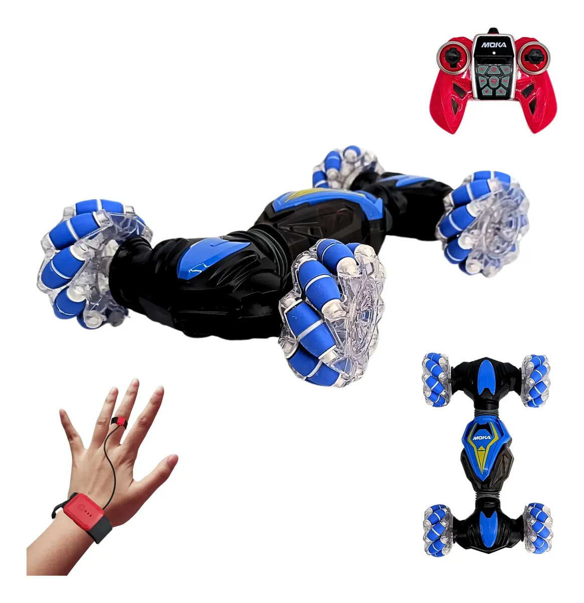 Auto a control remoto Acrobático 360° MOKA, con controlador en la muñeca - Azul 