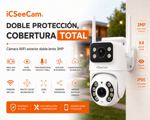 Cámara de Seguridad WiFi Exterior Doble Lente 3MP iCSeeCam