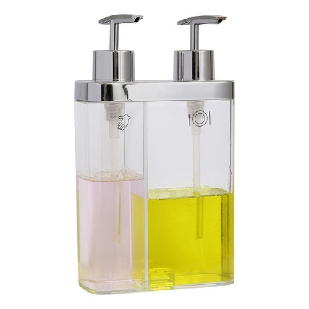 Dispensador con división para jabón líquido y detergente - Transparente 