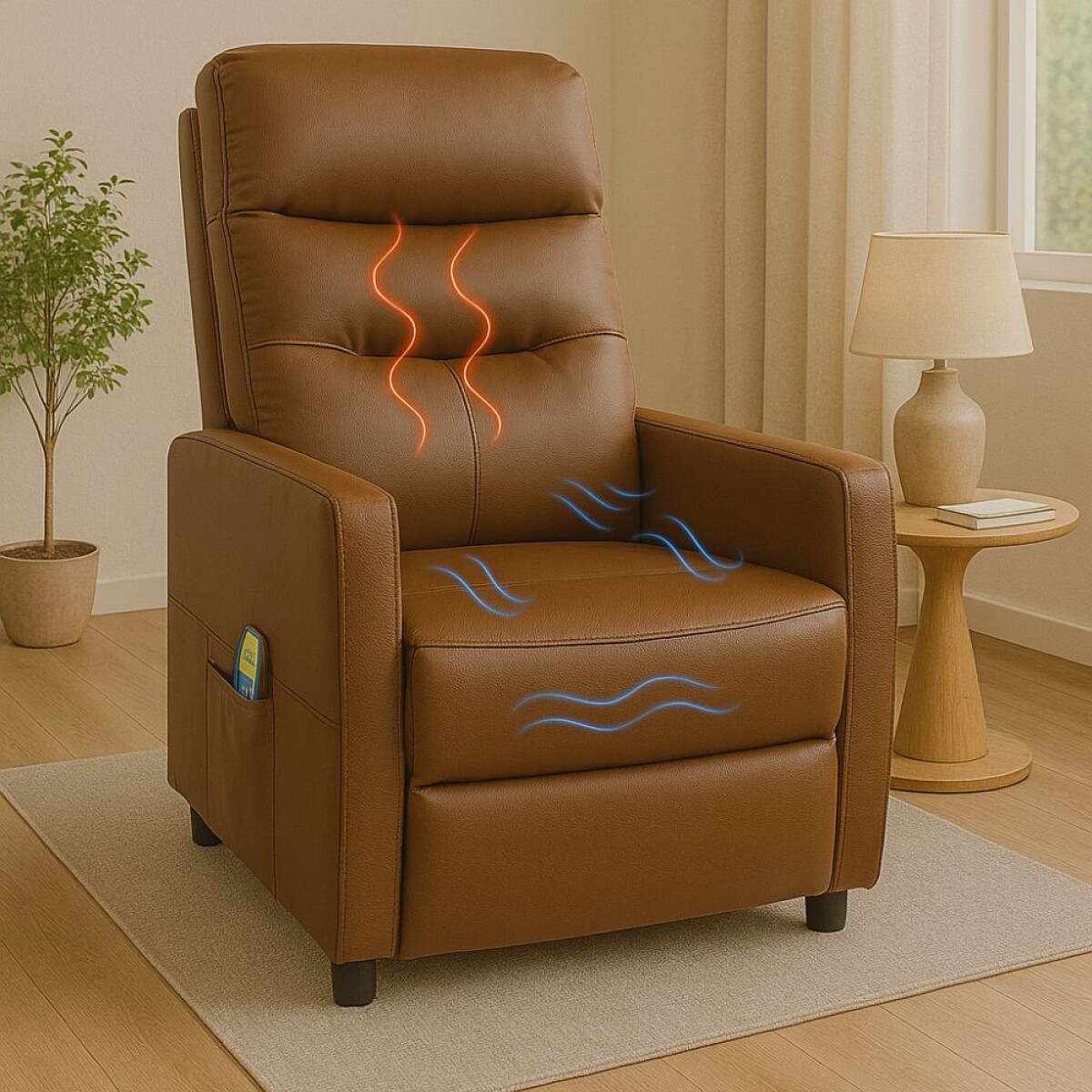 Sillon reclinable 1 cuerpo con masajeador y calefaccion - Marrón 