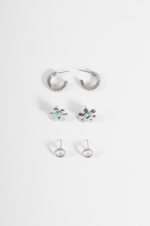 Set de 3 caravanas flower plateado