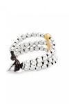 PULSERA DE TRES TIRAS DE CUENTAS DE ALEACIÓN DE METALES BAÑADAS EN PLATA DE LEY Y BOLA EN ORO 18K Pulsera