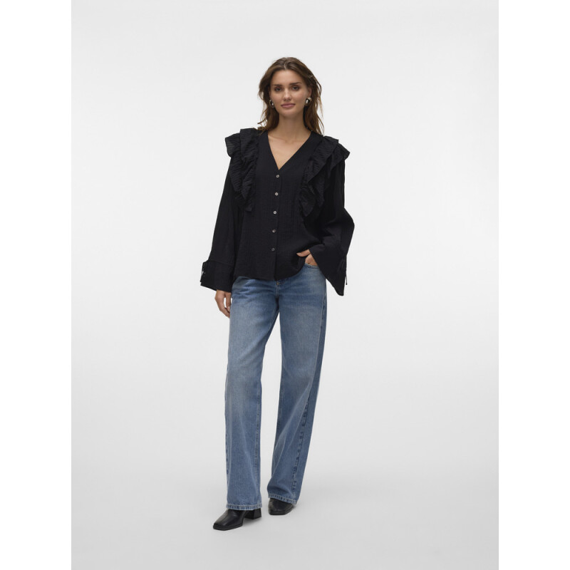 VMKAUSA FRILL LS TOP WVN GA BLACK