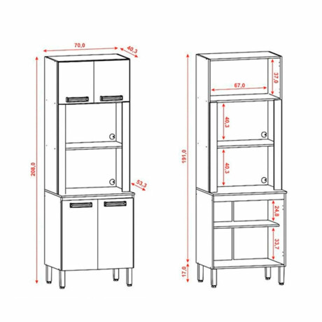 Torre para micro de 0,70 x 2,08 x 0,53 (de mesada) modulo superior 0,38 de profundidad. NOGAL