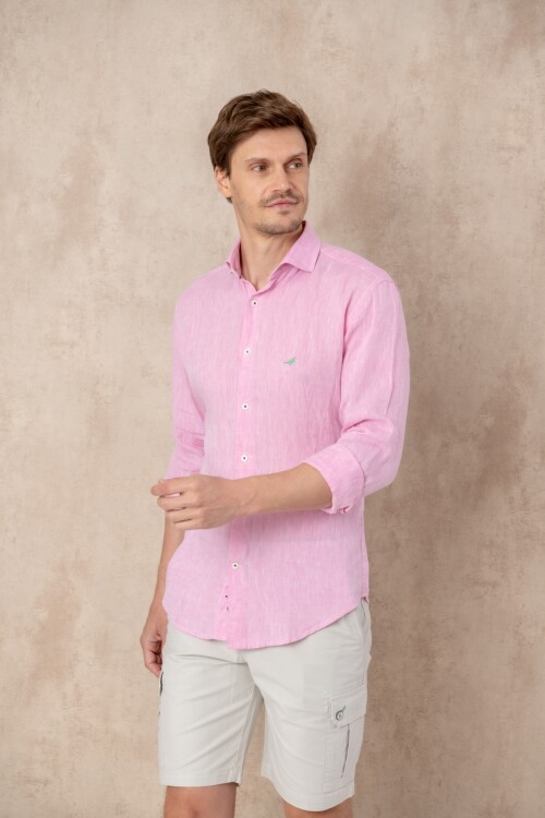 Camisa Lino Hudson Collar Rosa oscuro