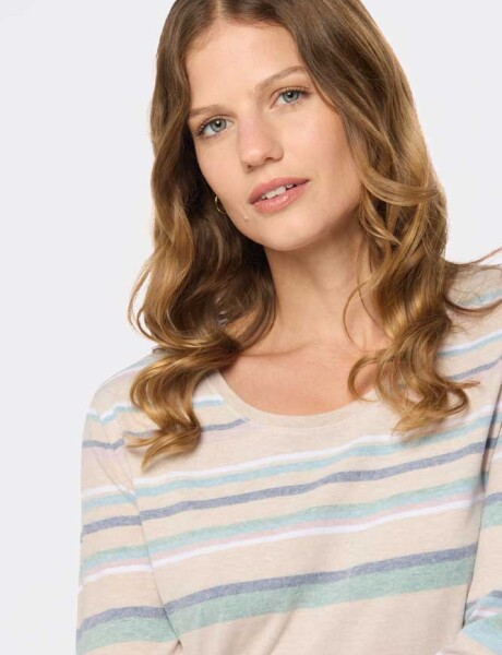 REMERA RAYADA MANGA LARGA Beige
