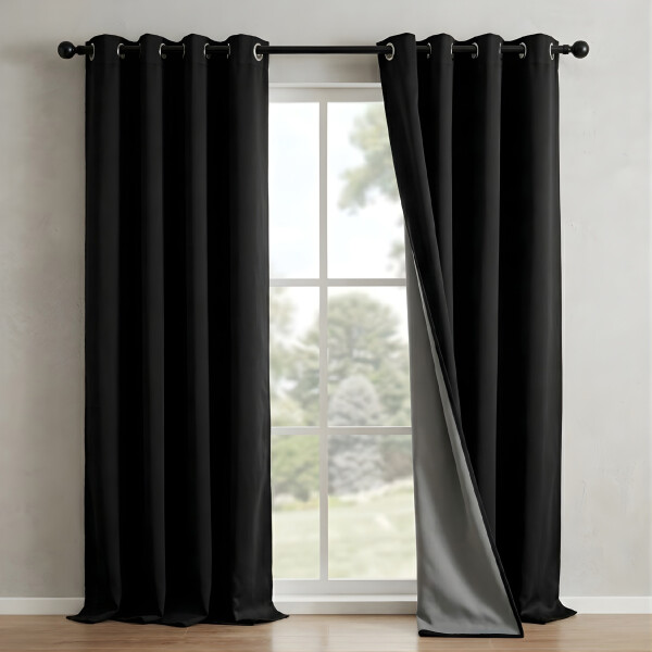 Cortina Blackout 100% Engomada Termica Set 2 Paños Tipo Lino Color Variante Negro