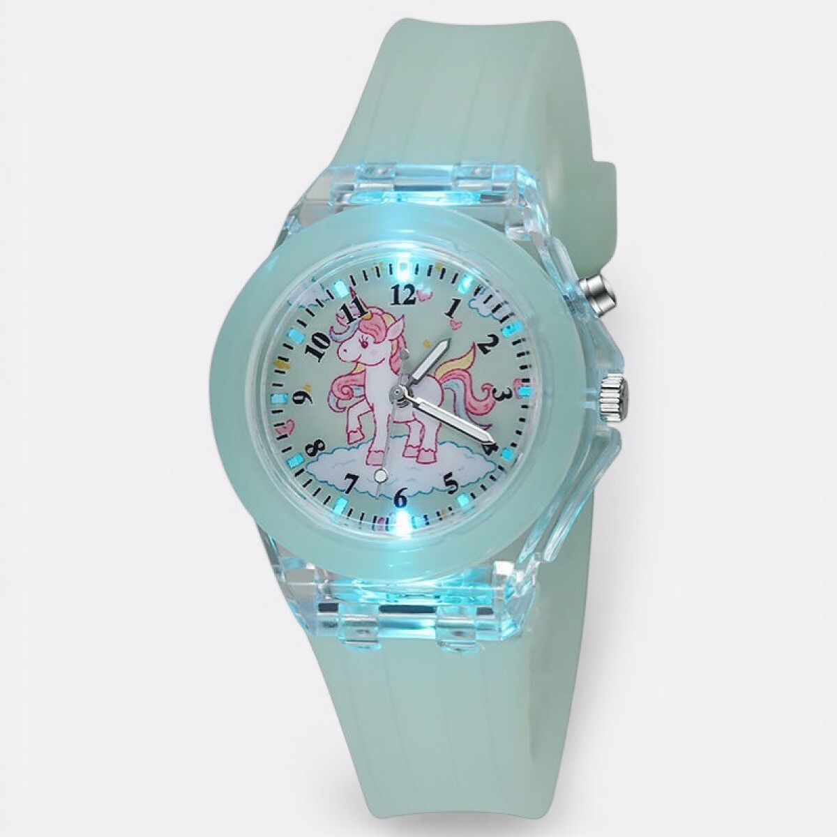 Reloj Unicornio Infantil De Pulsera Con Luz Colores - Verde Agua 