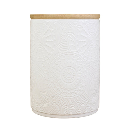 Recipiente de ceramica labrado con tapa de bamboo Recipiente de ceramica labrado con tapa de bamboo