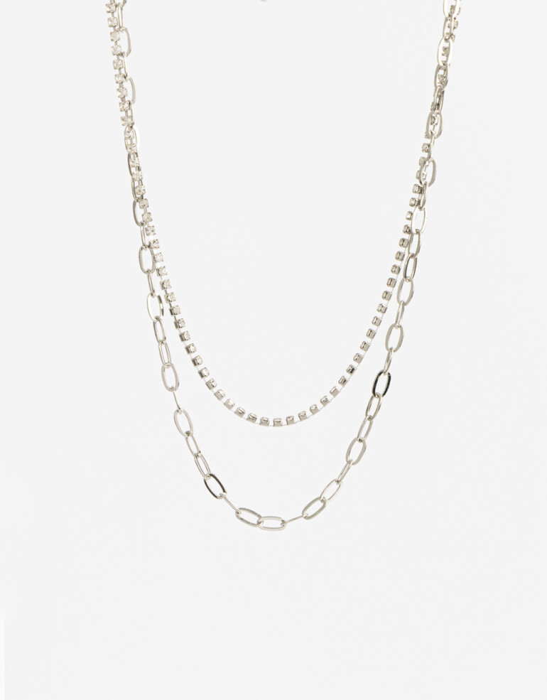 Collares Cortos Collar Multicadena Con Strass - Plateado