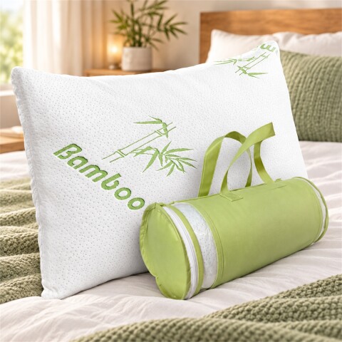 Almohada Viscoelástica con Funda de Bambú y Bolso de Transporte pack x2 Blanco 1