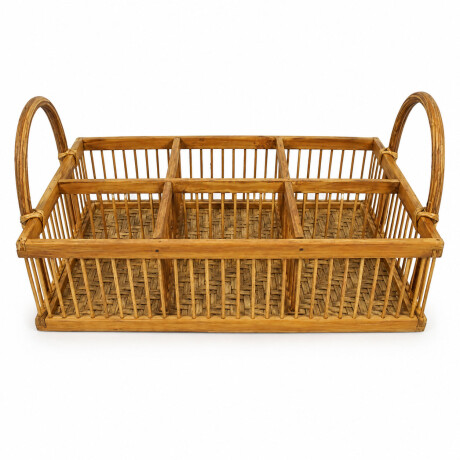 Organizador Decorativo Rectangular c/Asas 6 Divisiones Bambú Natural