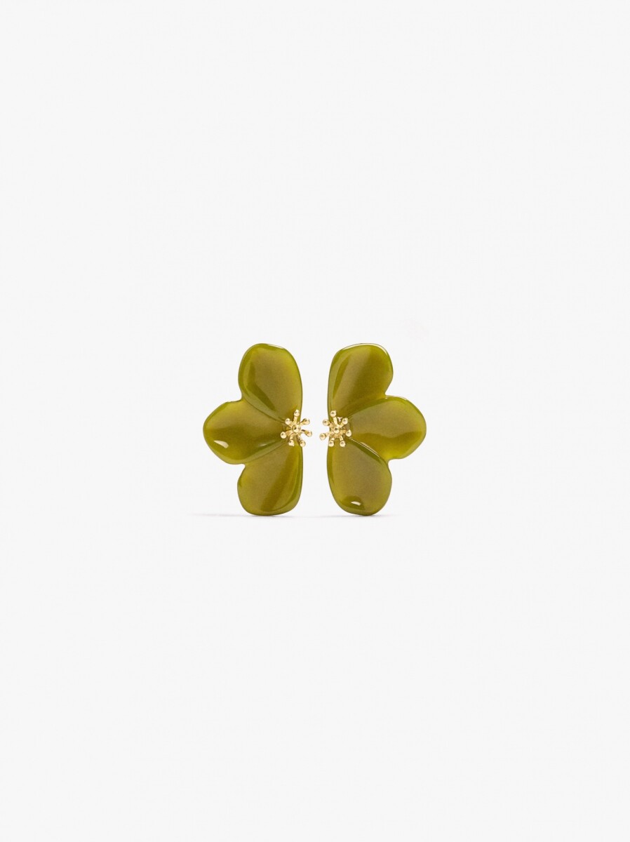 Pendientes Media Flor De Resina - verde 