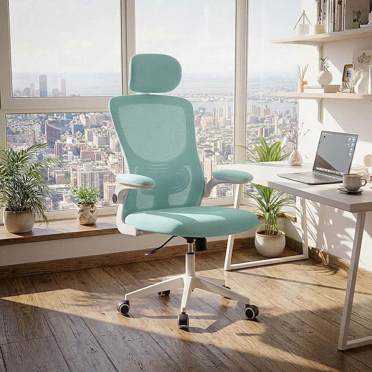 Silla de escritorio Oficina Sillon Ejecutiva Ergonomica Apoyabrazos Regulables IMBACK Color Turquesa 