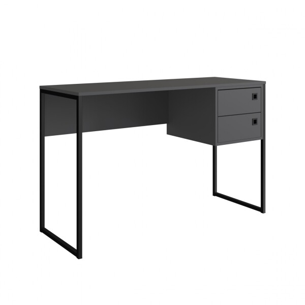 Escritorio con 2 cajones - Tapa en gris oscuro - Patas en metal negro Escritorio con 2 cajones - Tapa en gris oscuro - Patas en metal negro