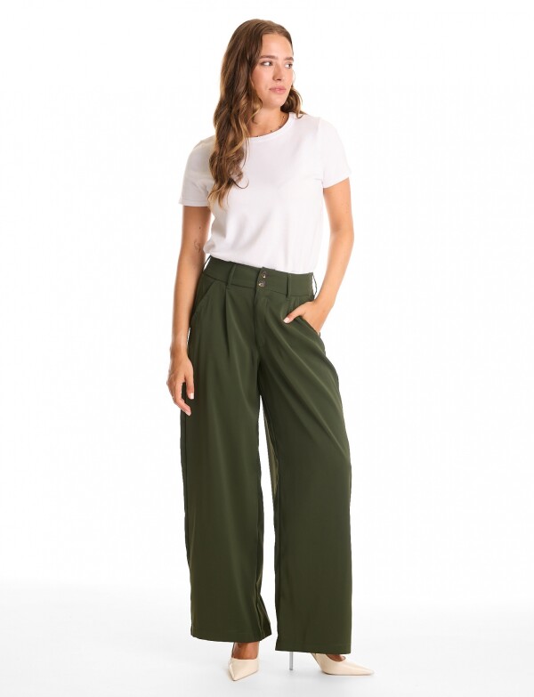 Palazzo Con Doble Botón & Cintura Elástica VERDE