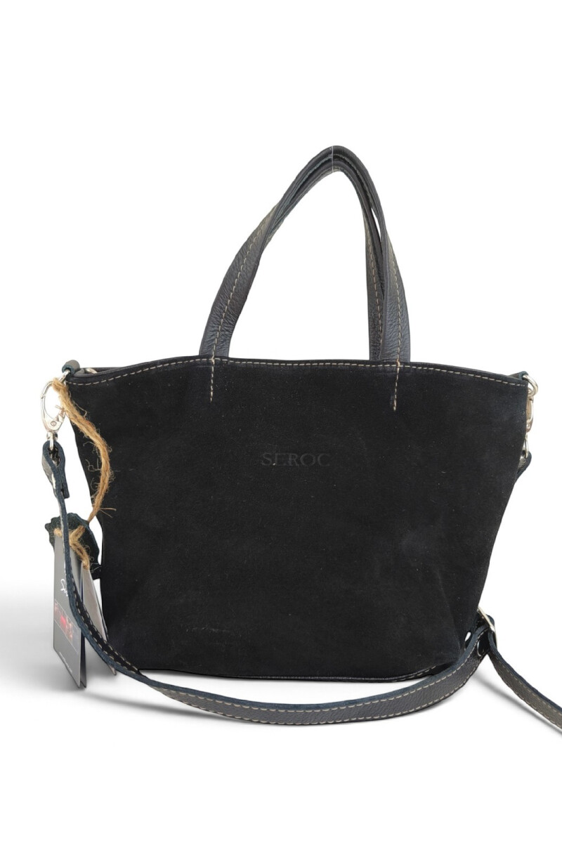 Cartera balde chica en cuero y gamuza Negro