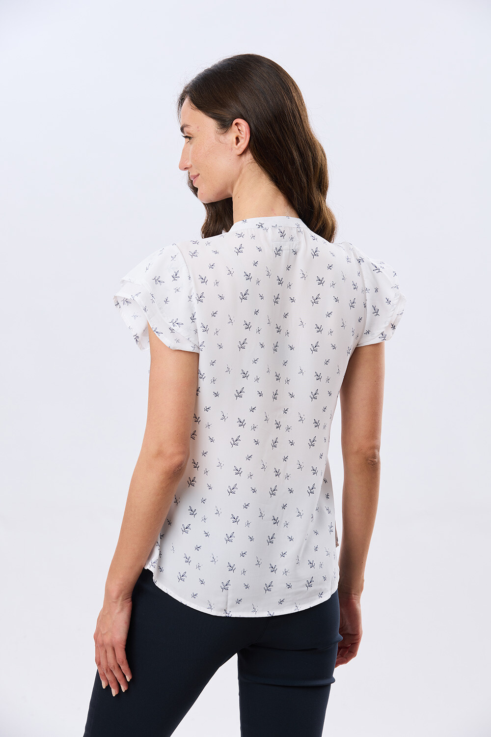 BLUSA ESTAMPADA CON VOLADOS Hojas Azul