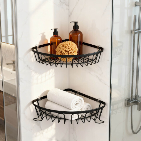 Estante Organizador Esquinero Set de 2 Accesorios Baño Ducha Adhesivo Imback Color Negro Estante Organizador Esquinero Set de 2 Accesorios Baño Ducha Adhesivo Imback Color Negro