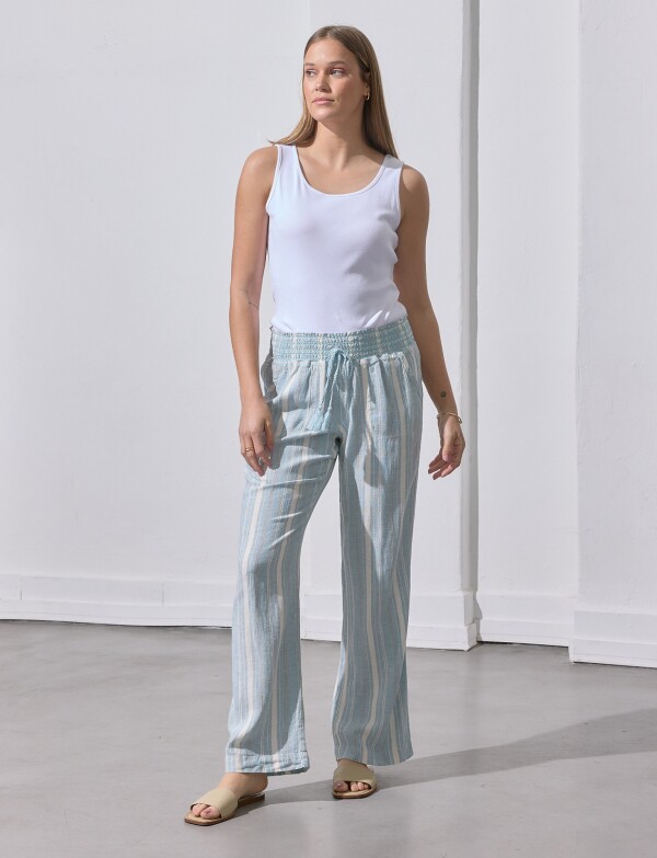 Pantalon Lino Lineas Cordel CELESTE/MULTI