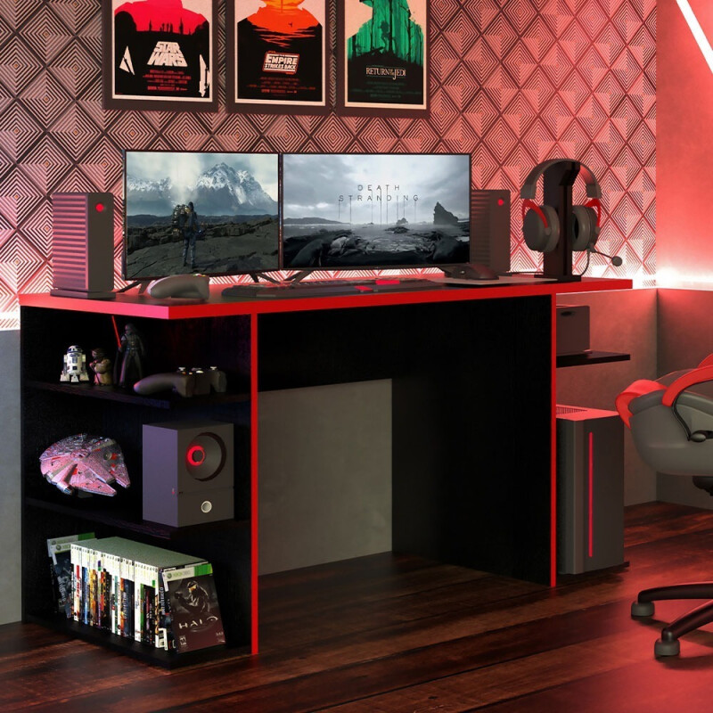 Escritorio Mesa Pc Gamer Pro Laptop Estantes Gaming Calidad Rojo