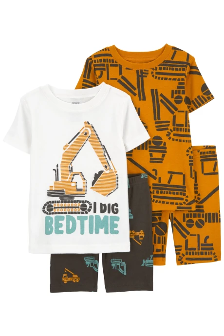 Pijama cuatro piezas de algodón, dos bermudas y dos remeras manga corta diseño construcción Pijama cuatro piezas de algodón, dos bermudas y dos remeras manga corta diseño construcción