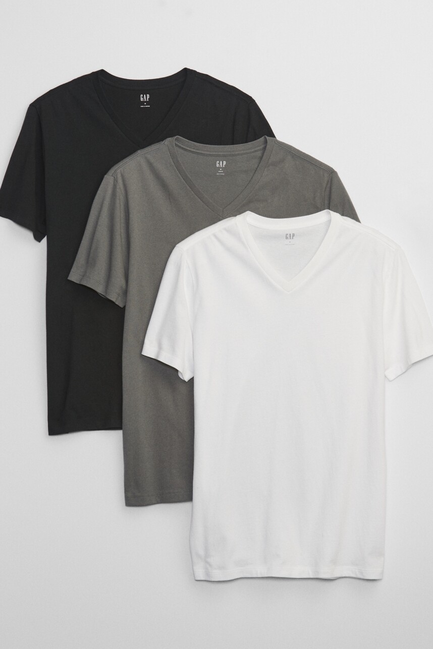 Pack X 3 Remeras Cuello V Hombre Black White Multi