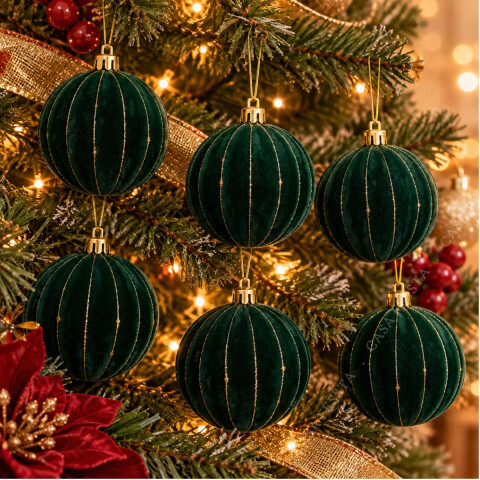 Esferas Navideñas verdes Efecto Tercipelo x 6 Esferas Navideñas verdes Efecto Tercipelo x 6