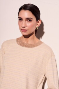 Sweater Rayado Lurex Nácar