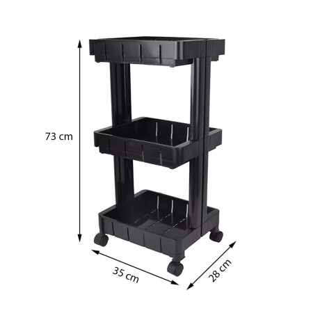 Estantería Rack Organizador Multiuso de 3 Estantes y Ruedas Negro