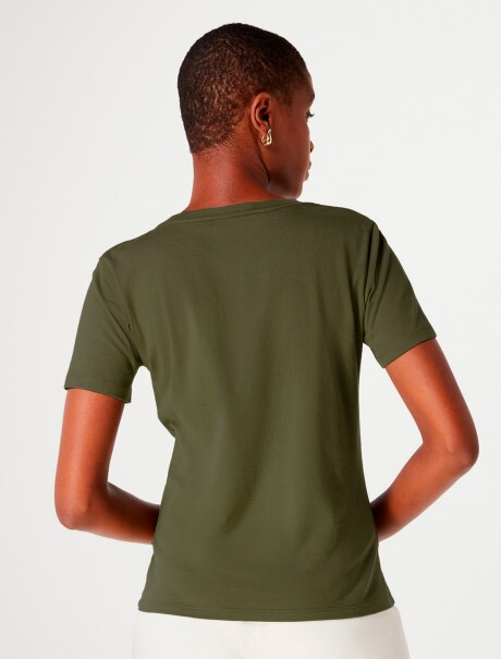 CAMISETA BÁSICA MANGA CORTA CUELLO EN V VERDE OSCURO