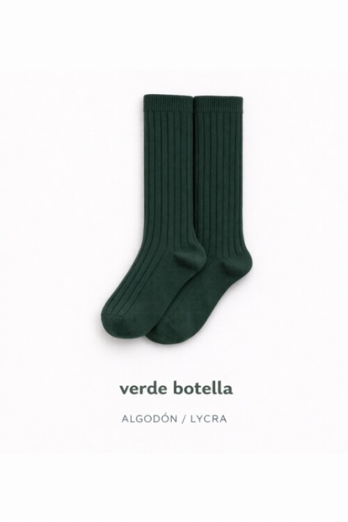 Calcetín alto canalé verde botella Verde