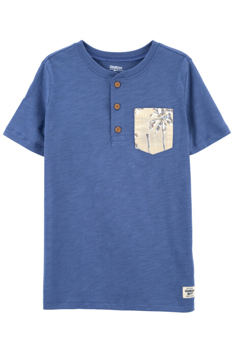 Remera henley de algodón, manga corta, con bolsillo Sin color
