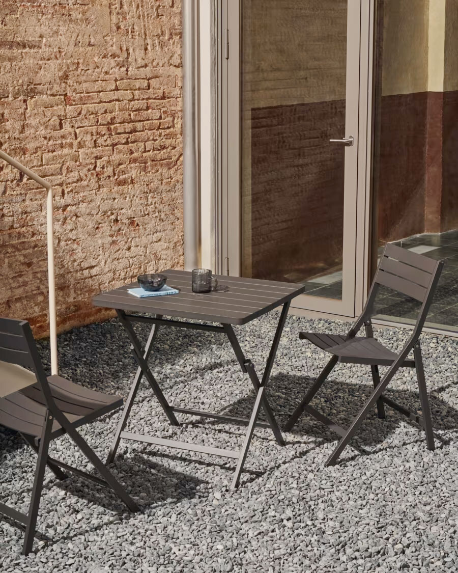 Mesa de exterior plegable Torreta de aluminio con acabado gris oscuro 70 x 70 cm Mesa de exterior plegable Torreta de aluminio con acabado gris oscuro 70 x 70 cm