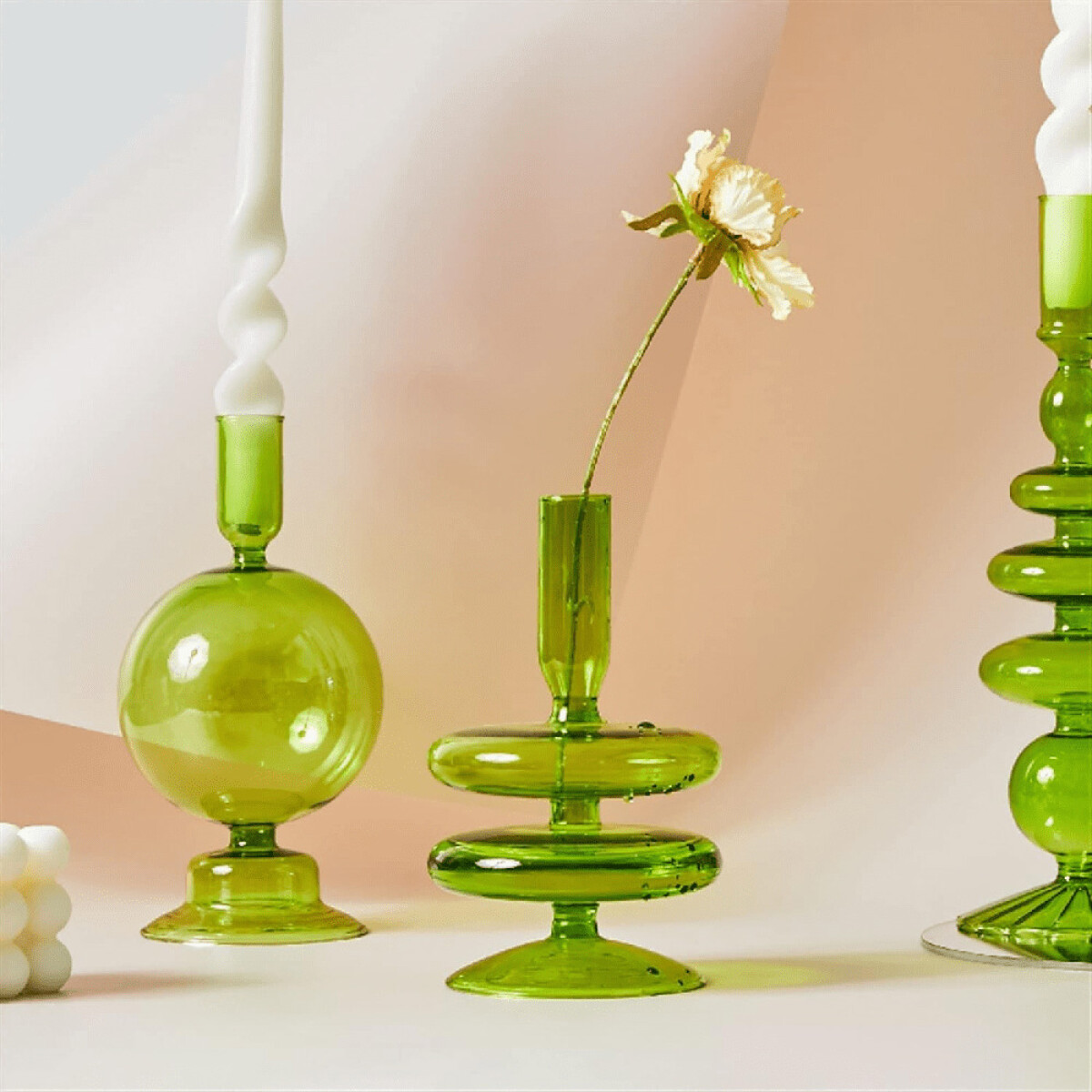 Porta velas de vidrio en colores ancho - verde 