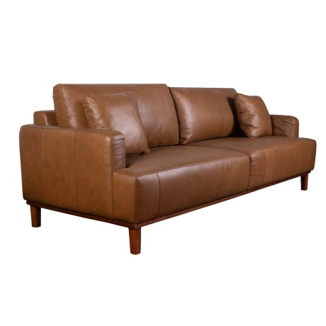 SOFÁ 3 CUERPOS CUERO-Y-MADERA MARRON ALLURE CAMEL