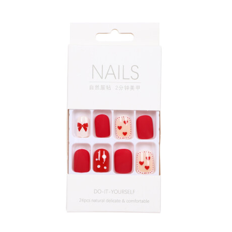 Set De Uñas Postizas Rousi Punta Cuadrada Corazón