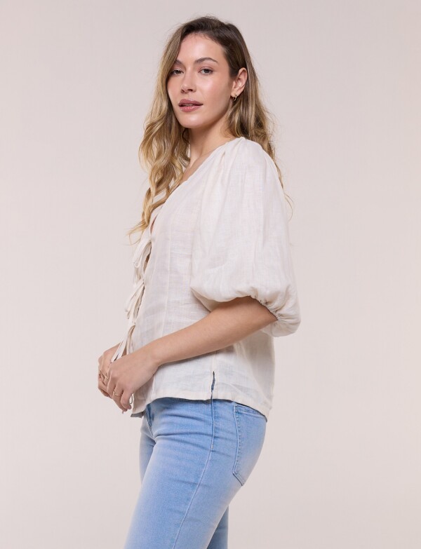 Blusa Lino Con Lazos BEIGE CLARO