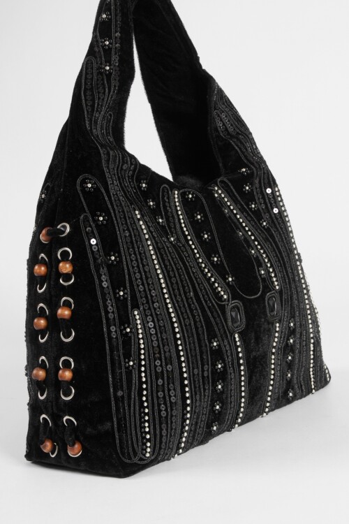 Cartera de fiesta mostacillas negro