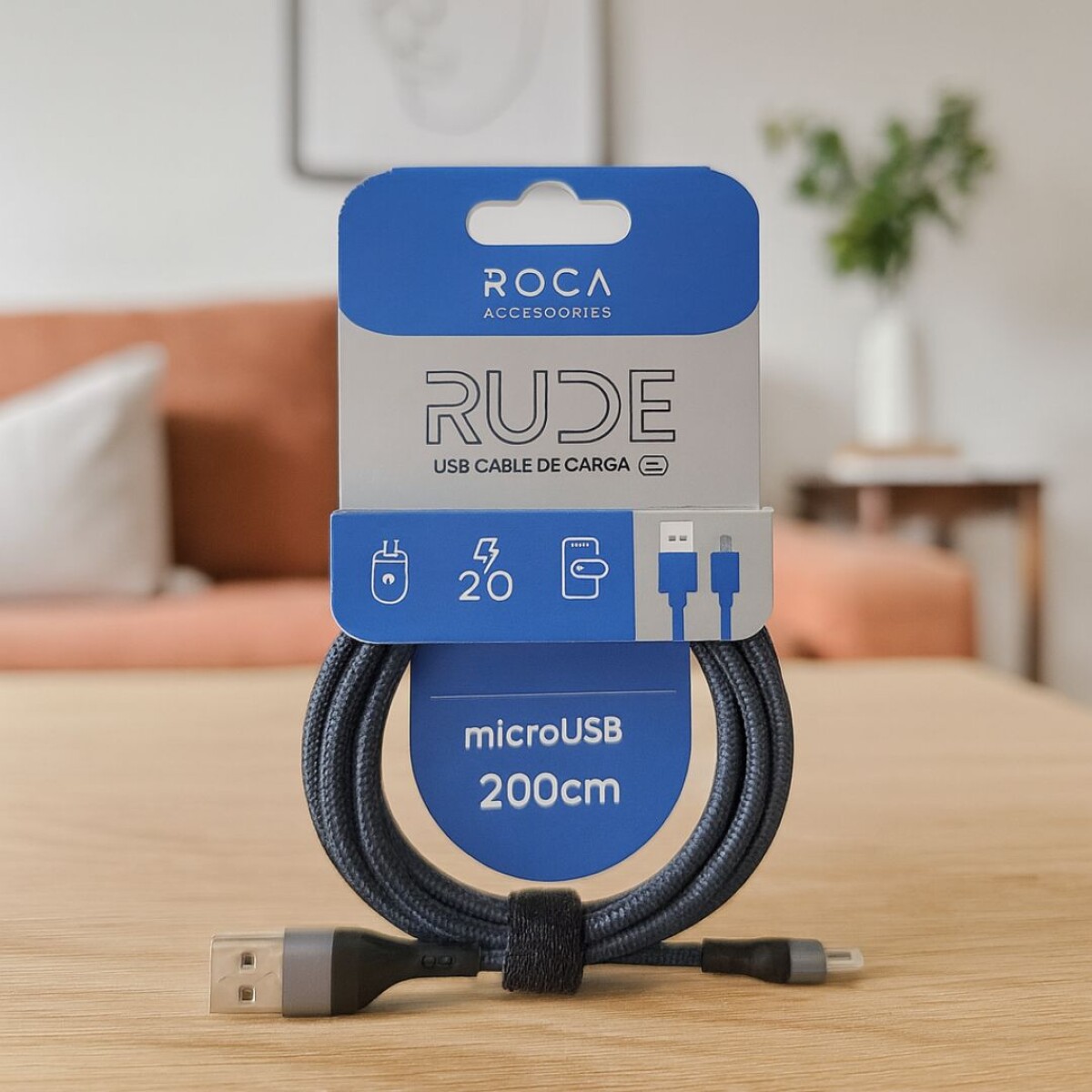 Cable De Datos Micro USB 200 cm Roca Rude - AZUL 